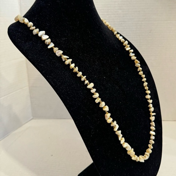 Vintage Artisan Mother of Pearl and Beaded Butterscotch Necklace Handmade - Picture 7 of 16